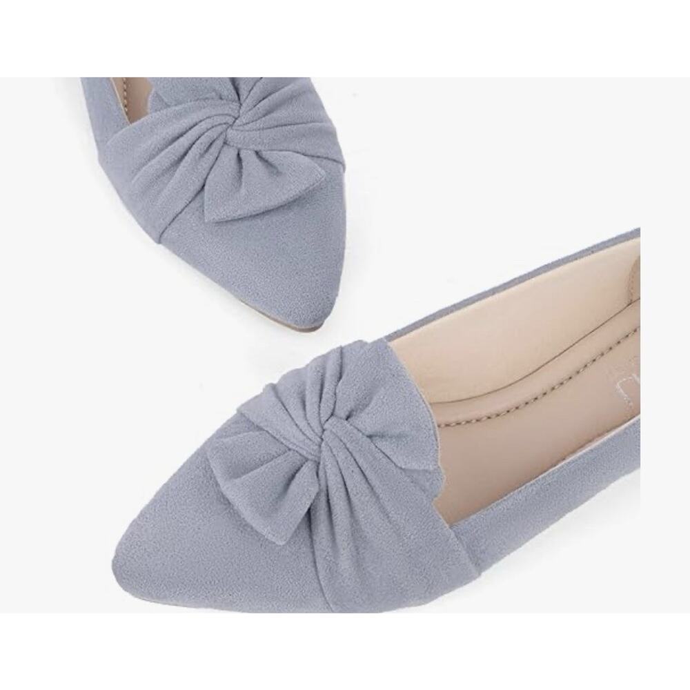 Musshoe Women Pale Gay Pointed Toe Flats With Bow Detail Size 9 Office Comfort - Picture 2 of 5